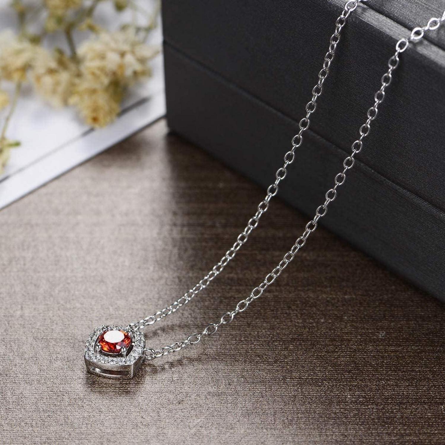 925 Sterling Silber Damen Halskette mit Zirkonia Anhänger 45cm Rot