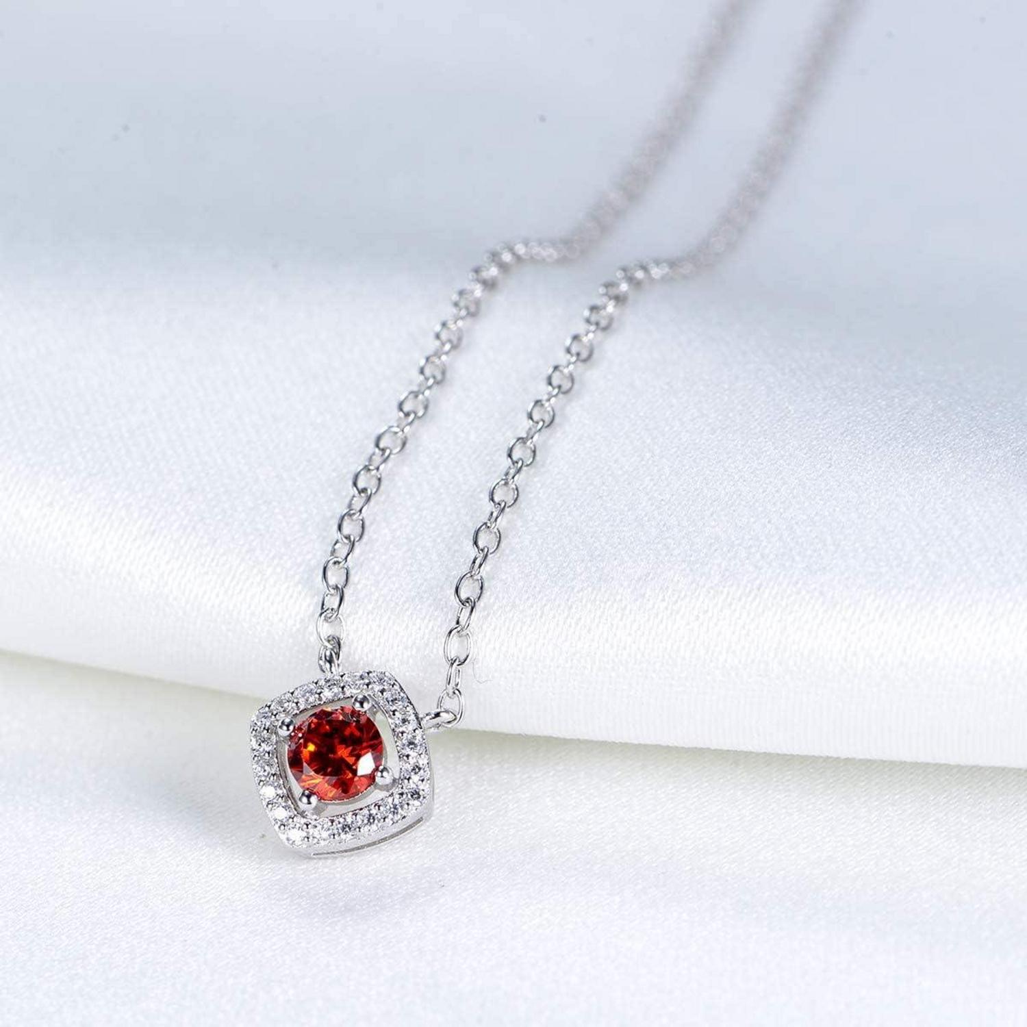 925 Sterling Silber Damen Halskette mit Zirkonia Anhänger Rot 45cm