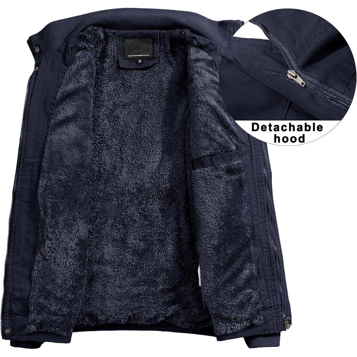 Herren Winterjacke gefüttert Fleece Parka Dunkelblau