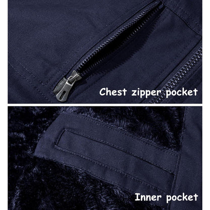 Herren Winterjacke gefüttert Fleece Parka Dunkelblau