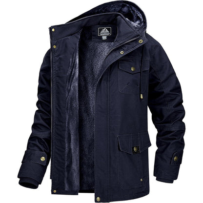Warme Herren Winterjacke mit Fleece Futter und abnehmbarer Kapuze