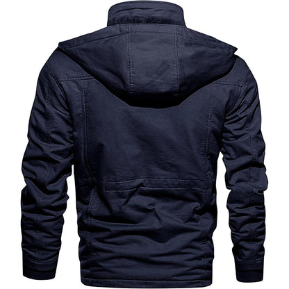 Warme Herren Winterjacke mit Fleece Futter und abnehmbarer Kapuze