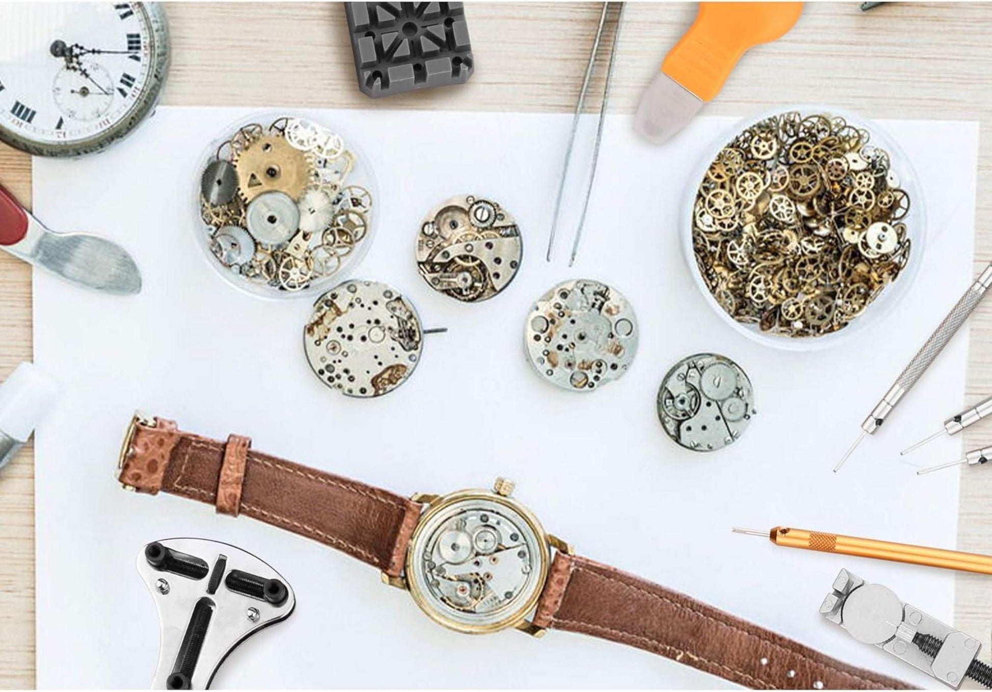 Professionelles Uhrenreparaturset 151-teilig - Gehäuseöffner, Armband-Locher, Federstegwerkzeug