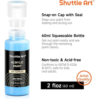 Shuttle Art Acrylfarben Set 36 Farben 60ml mit Pinselset