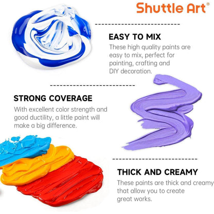 Shuttle Art Acrylfarben Set 36 Farben 60ml mit Pinselset
