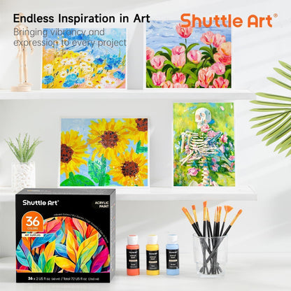 Shuttle Art Acrylfarben Set 36 Farben 60ml mit Pinselset