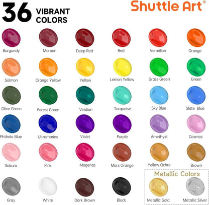 Shuttle Art Acrylfarben Set 36 Farben 60ml mit Pinselset