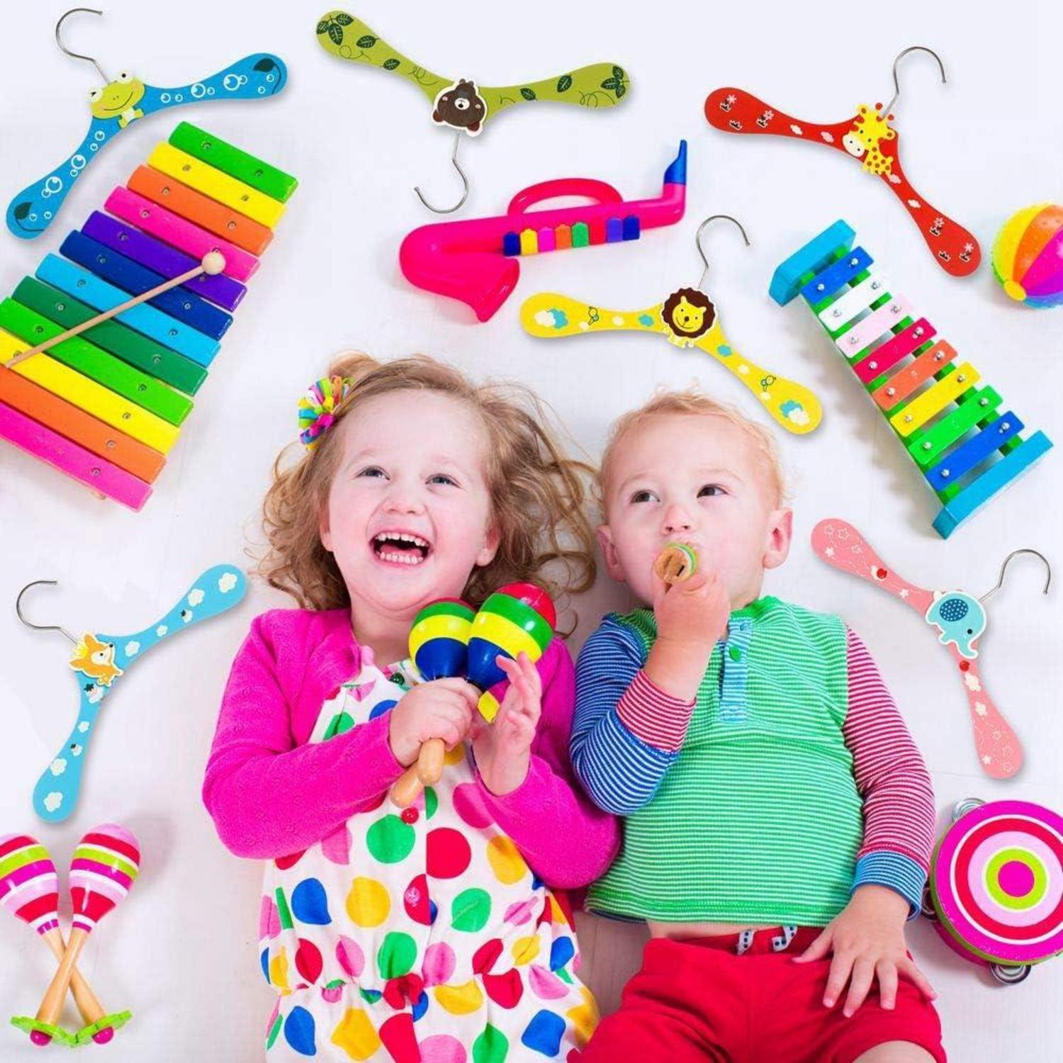 Holz Kleiderbügel Kinder 12er Set Cartoon Tiermotive