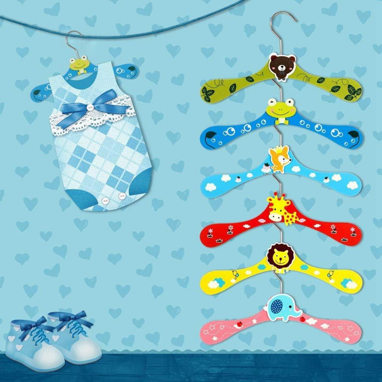 Kleiderbügel Cartoon Holz Bunt Baby Tiermotive 12 Stk