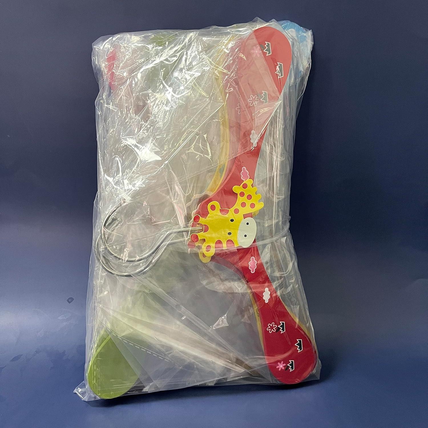 Kinder Kleiderbügel Set Cartoon Tiermotive 12 Stück Holz Bunt Baby Hose Haken