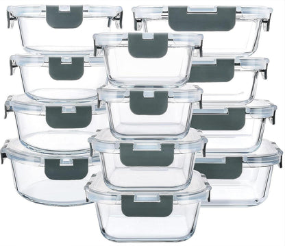 24-teiliges Glas-Frischhaltedosen Set für Küche oder Restaurant