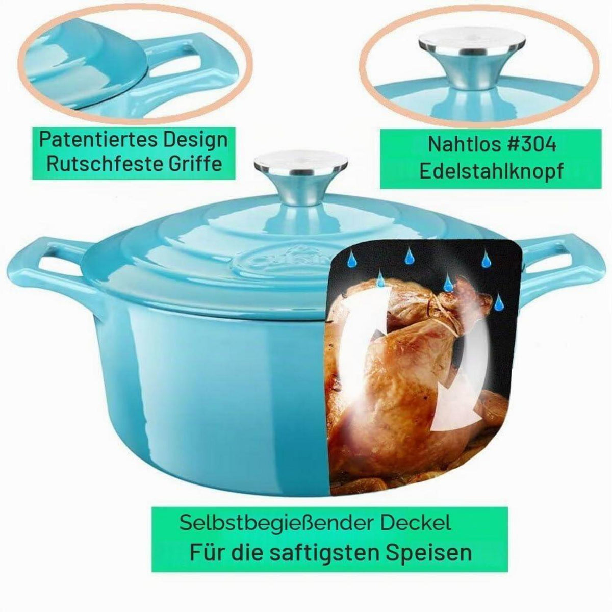 Gusseisen Schmortopf emailliert 26 cm – Hellblau