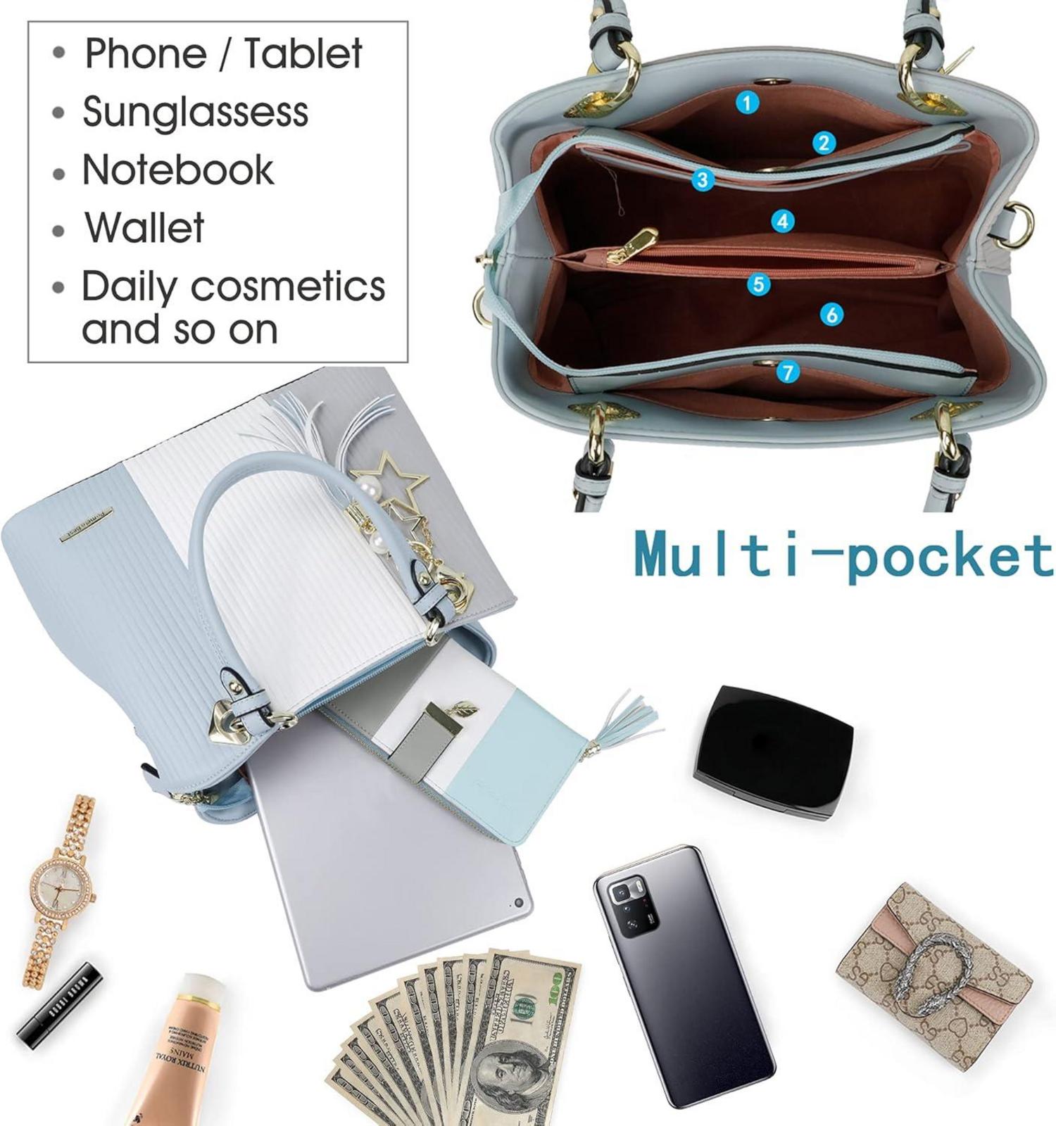 Stylische Damen Handtasche gestreift mit mehreren Fächern und