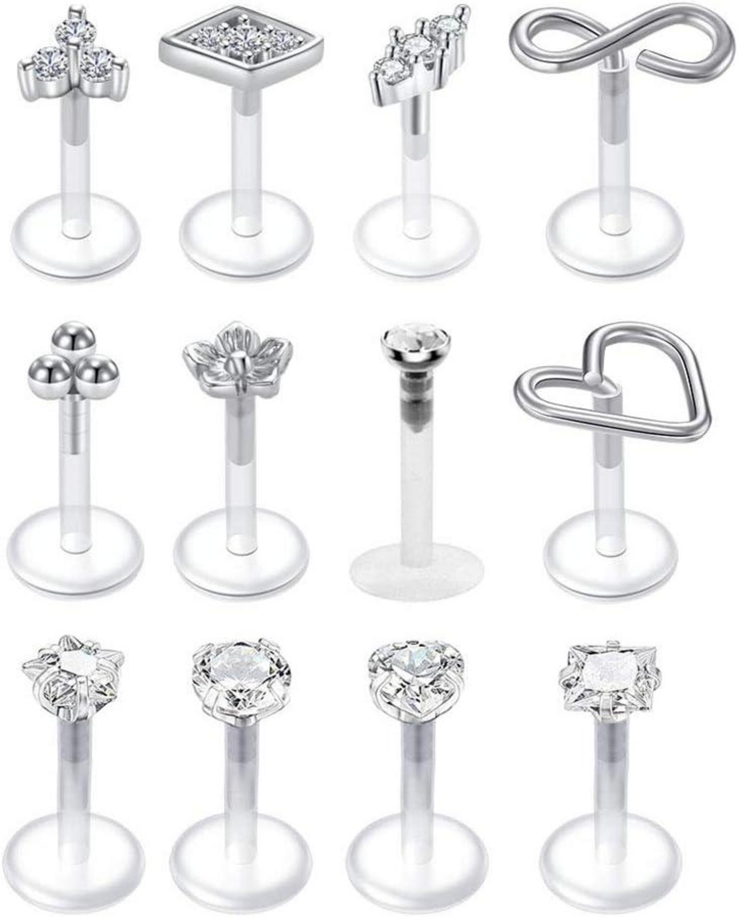 Klare Lippenpiercing 16G Flexibles Acryl mit CZ Opal - 8