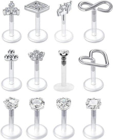 Klare Lippenpiercing 16G Flexibles Acryl mit CZ Opal - 8