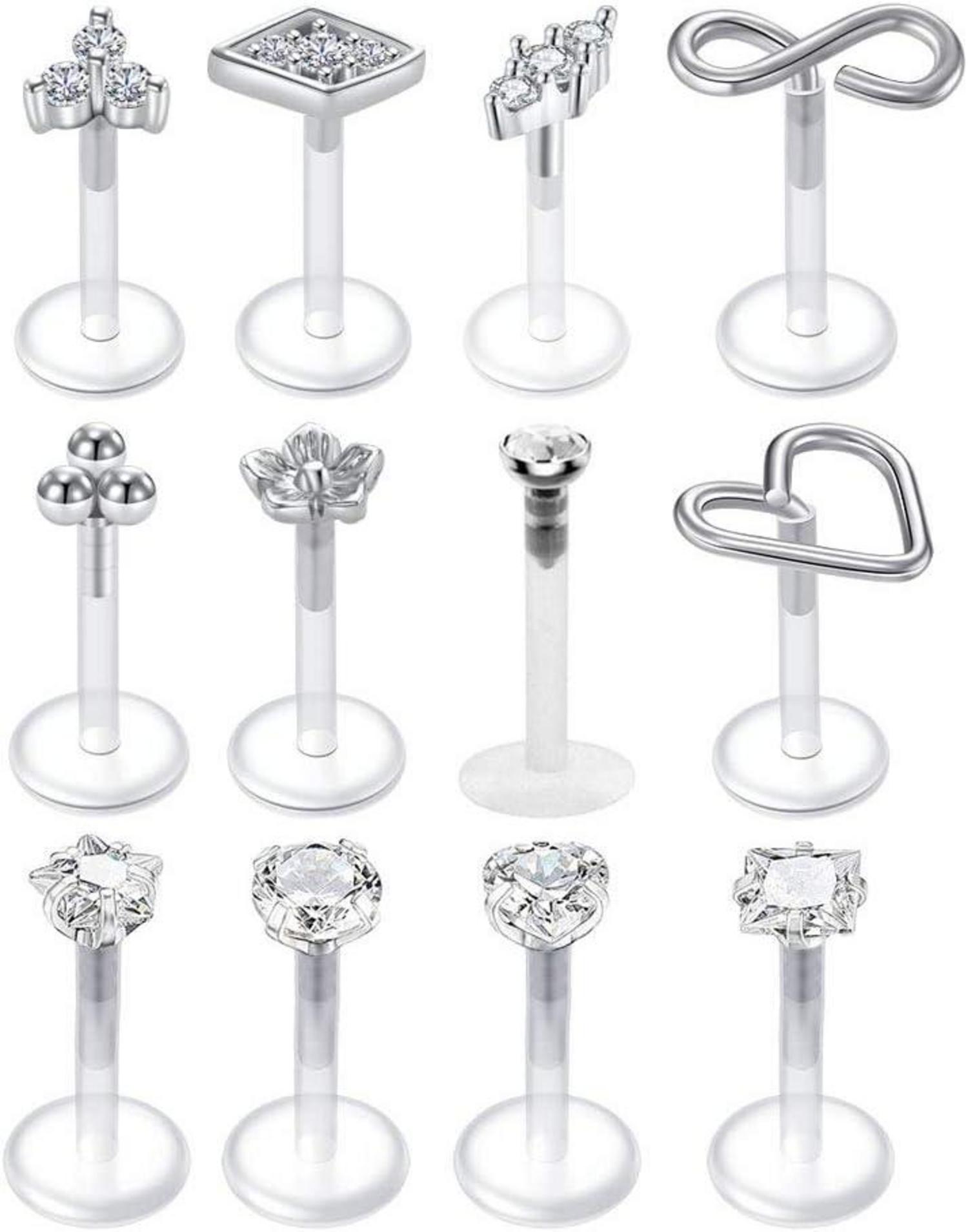 Klare Lippenpiercing Tragus Helix Ohrringe Labret 16G Acryl CZ Opal, 8