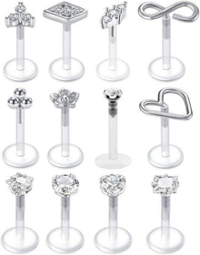 Klare Lippenpiercing Tragus Helix Ohrringe Labret 16G Acryl CZ Opal, 8
