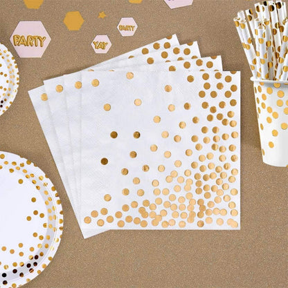 50 Stk Goldene Happy Birthday Party Servietten 3-lagig 33x33cm