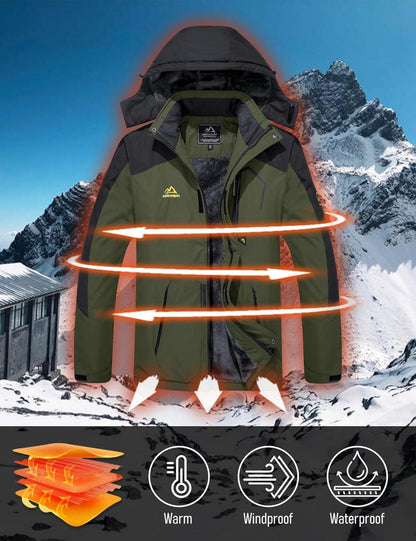 Winter Skijacke Herren Fleece Gefüttert Softshelljacke 3XL Armeegrün