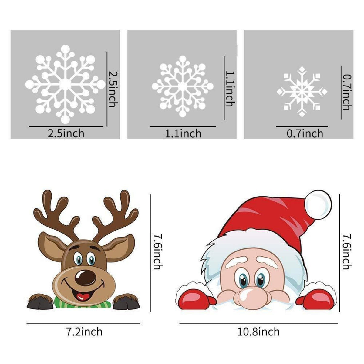 Weihnachts Fensterbilder Santa & Rudolph – 6er Set mit Schneeflocken