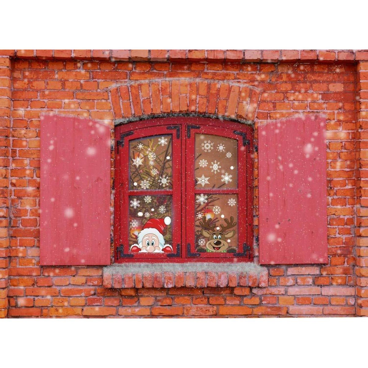 Weihnachts Fensterbilder Santa & Rudolph – 6er Set mit Schneeflocken
