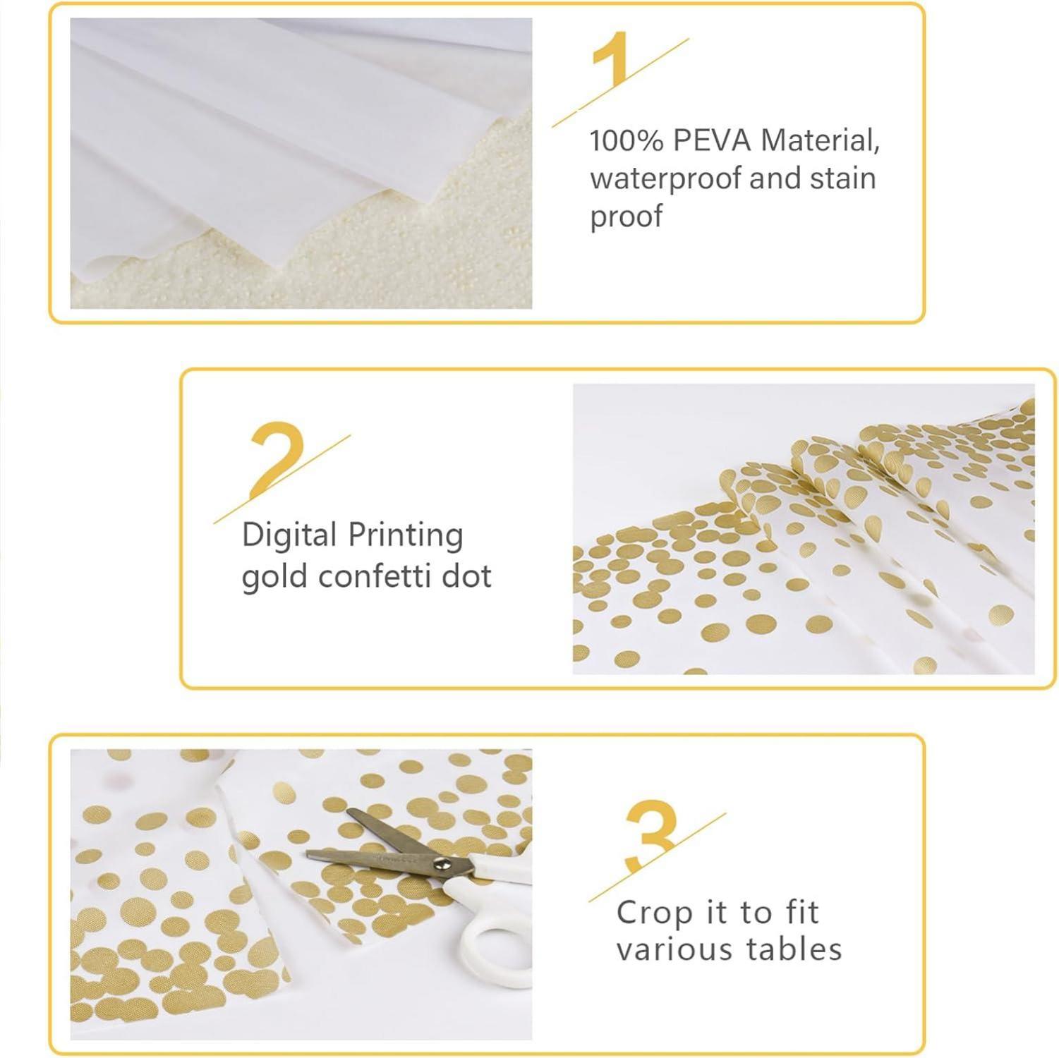 Mokani 4 Stück Einweg Tischdecke Rechteckig 137 x 274 cm Gold Polka Dot