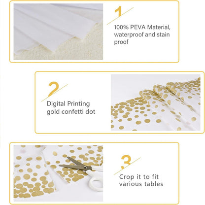 Mokani 4 Stück Einweg Tischdecke Rechteckig 137 x 274 cm Gold Polka Dot