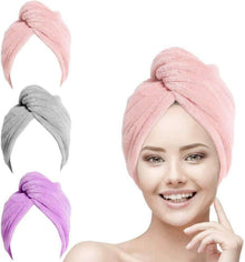 Haarturban Handtuch 3er Set Schnelltrocknend Mikrofaser Pink Grau Lila