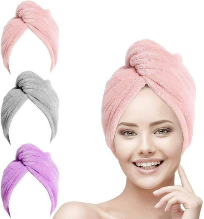 Haarturban Handtuch 3er Set Schnelltrocknend Mikrofaser Pink Grau Lila