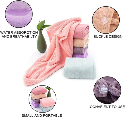 Haarturban 3er Set Pink Grau Lila Mikrofaser Knopf Handtuch