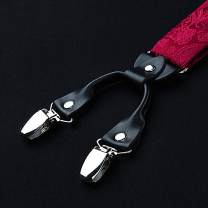 Hosenträger Herren 3,5 cm 6 Clips Y-Form Elastisch 130 cm Rot Paisley