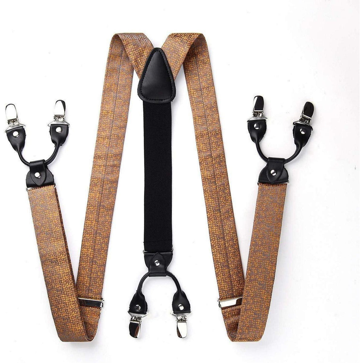 Herren Hosenträger Set mit Fliege und Einstecktuch, Braun
