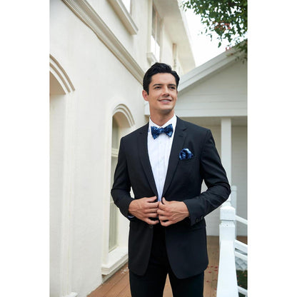 Herren Hosenträger Set mit Fliege und Einstecktuch, Blau Blumenmuster
