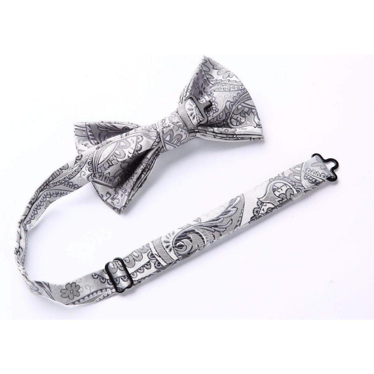 Herren Hosenträger Set mit Fliege & Einstecktuch, Grau Paisley