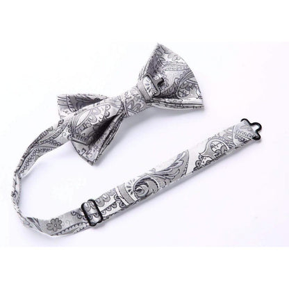 Herren Hosenträger Set mit Fliege & Einstecktuch, Grau Paisley