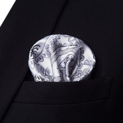 Herren Hosenträger Set mit Fliege & Einstecktuch, Grau Paisley
