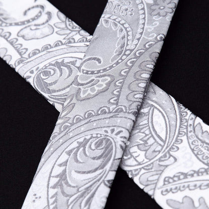 Herren Hosenträger Set mit Fliege & Einstecktuch, Grau Paisley
