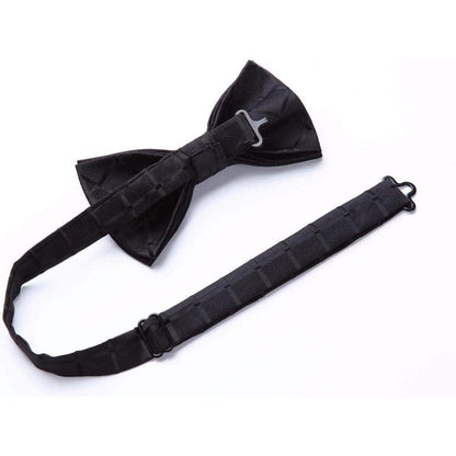 Herren Hosenträger Set mit Fliege und Einstecktuch, 3,5cm, 6 Clips, Schwarz Kariert