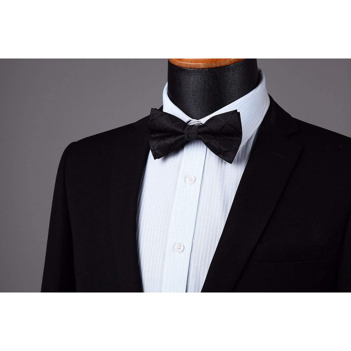 Herren Hosenträger Set mit Fliege und Einstecktuch, 3,5cm, 6 Clips, Schwarz Kariert