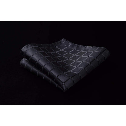 Herren Hosenträger Set mit Fliege und Einstecktuch, 3,5cm, 6 Clips, Schwarz Kariert