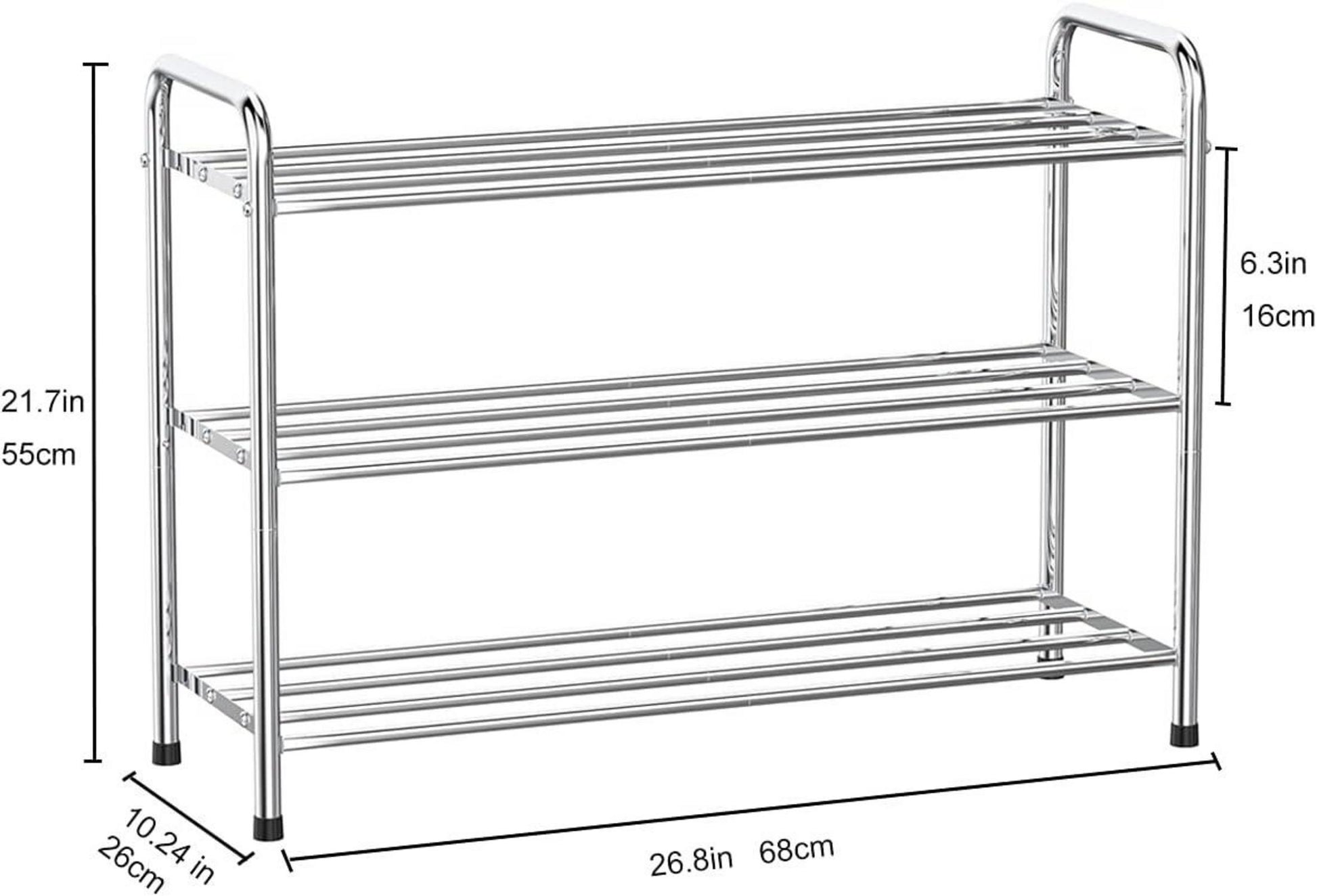 Schuhregal Edelstahl 3 Ebenen 9-12 Paar Schuhe 68x26x55 cm