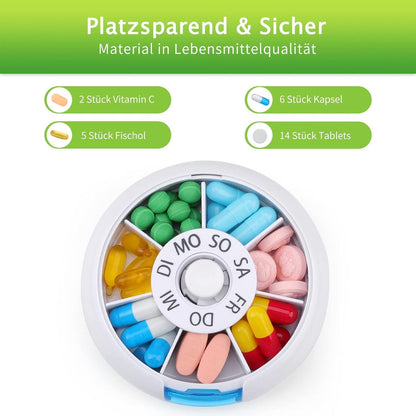 Opret Pillendose 7 Tage klein Medikamentenbox Rund Blau