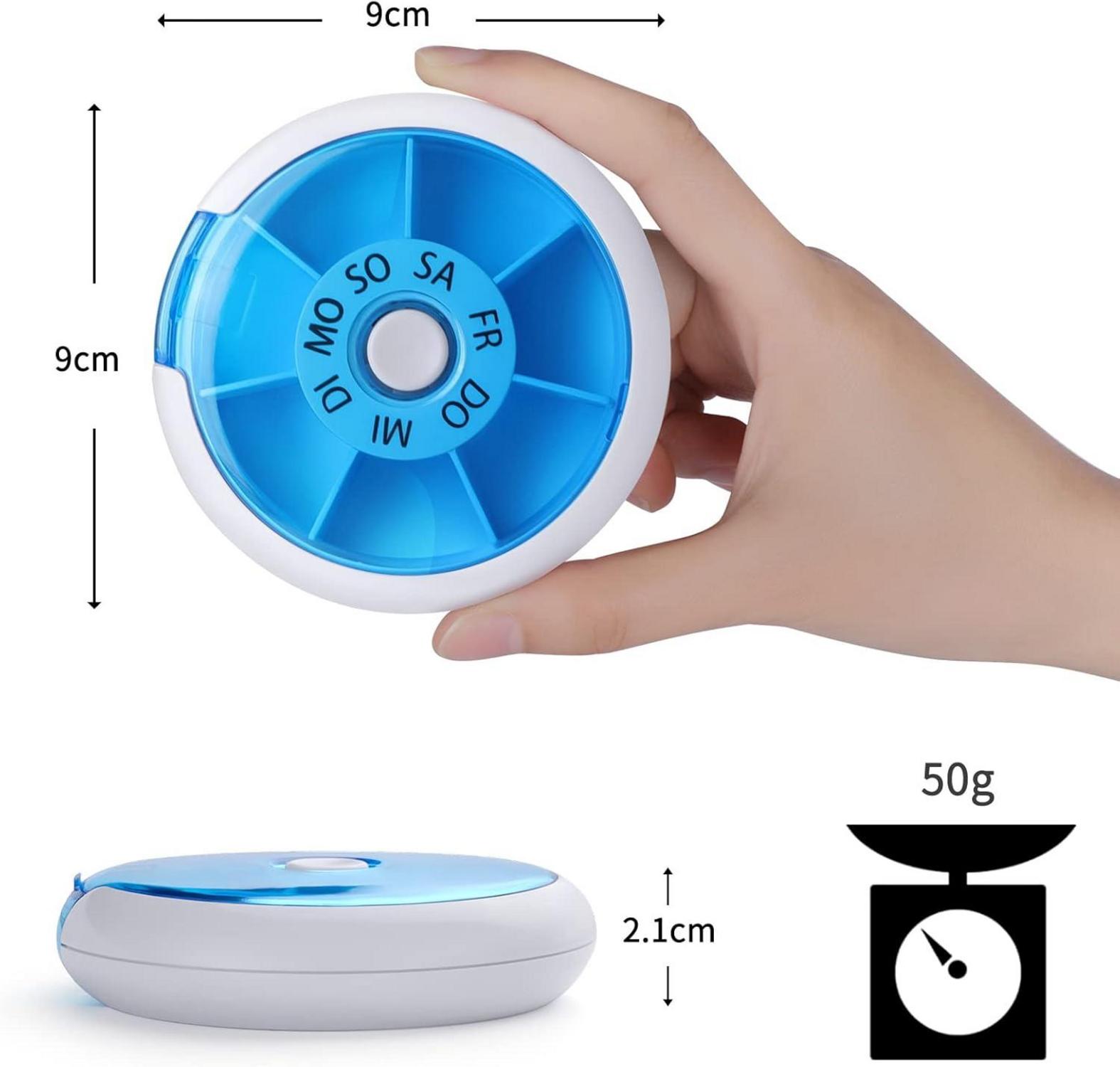 Opret Pillendose 7 Tage Drehfächer Klein BPA-frei Blau