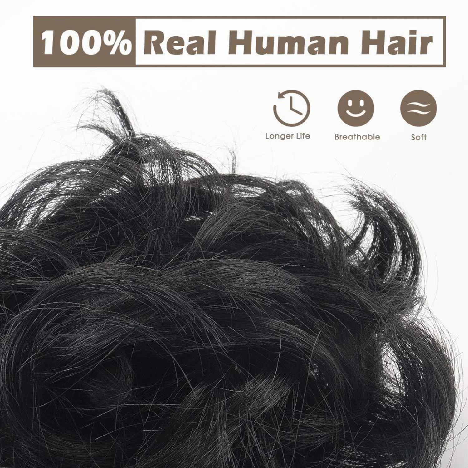 Echthaar Haarteil Haargummi Schwarz Locken Dutt Extensions