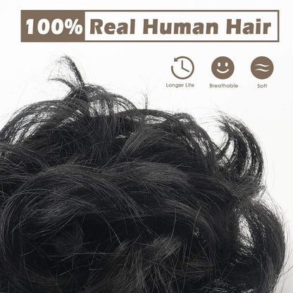 Echthaar Haarteil Haargummi Schwarz Locken Dutt Extensions
