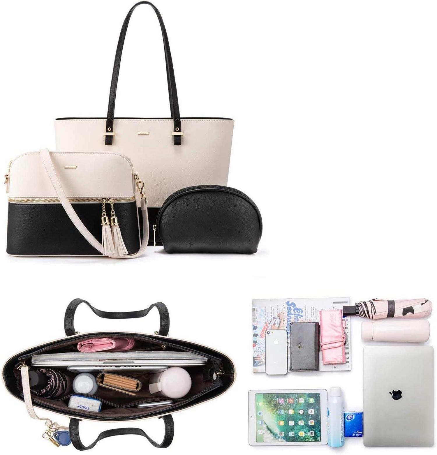 Schwarze Schultertasche Set groß mit 3 Taschen LOVEVOOK