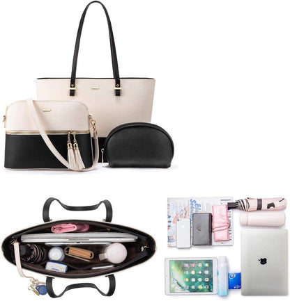 Schwarze Schultertasche Set groß mit 3 Taschen LOVEVOOK