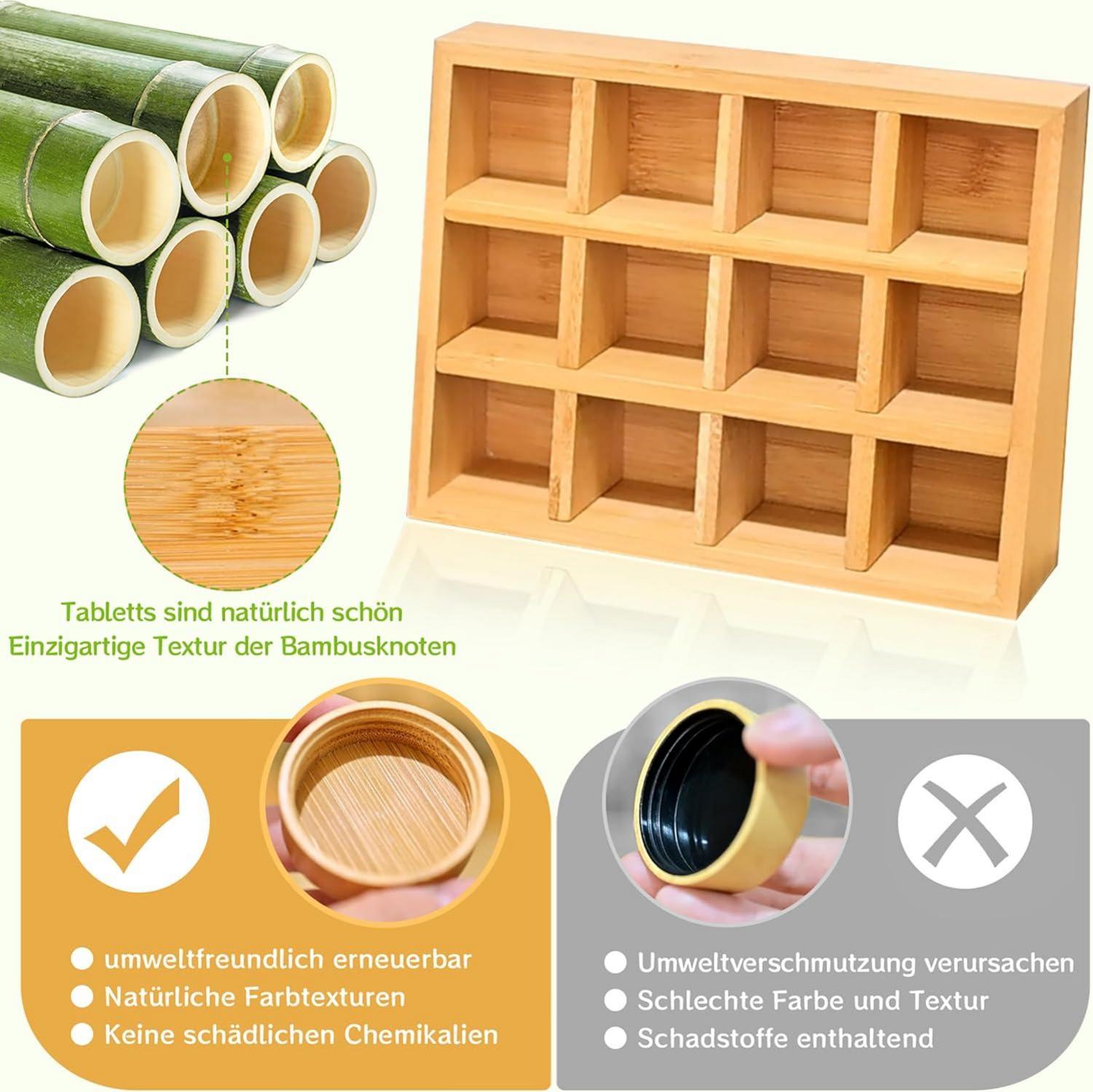 Gewürzregal Bambuspalette 12 Gewürzgläser Organizer Etiketten