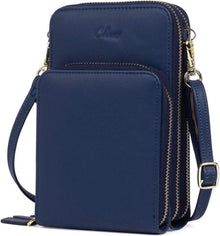 Umhängetasche Damen Crossbody Leder Dunkelblau mit Kartenfächer