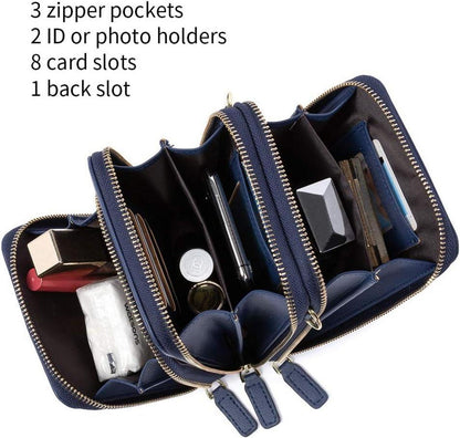 Umhängetasche Damen Crossbody Leder Dunkelblau mit Kartenfächer